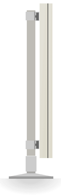 Edge-on side view of a sign panel showing its depth and the bracket mounting it to a frangible post.